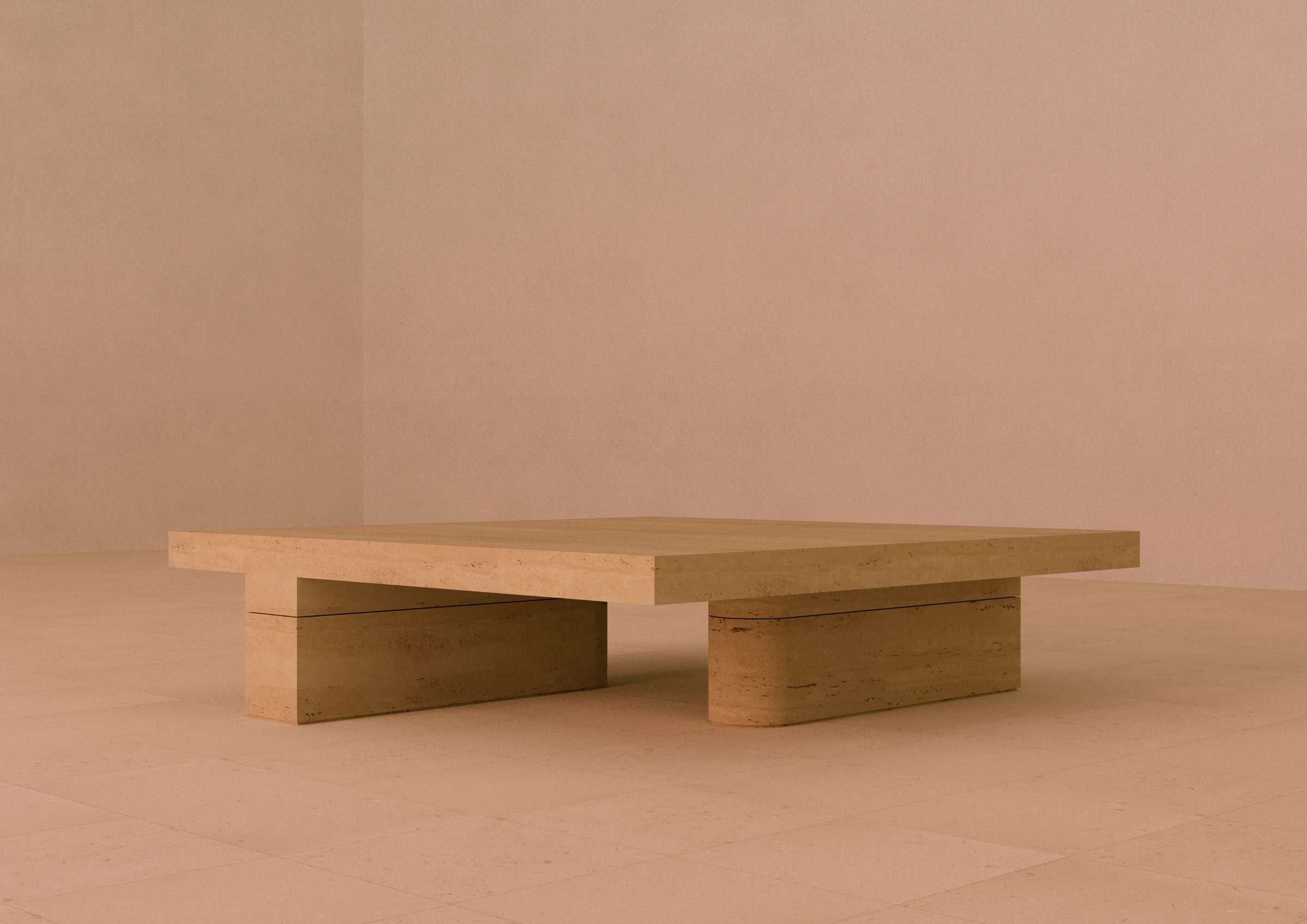 Travertine side table and coffee table