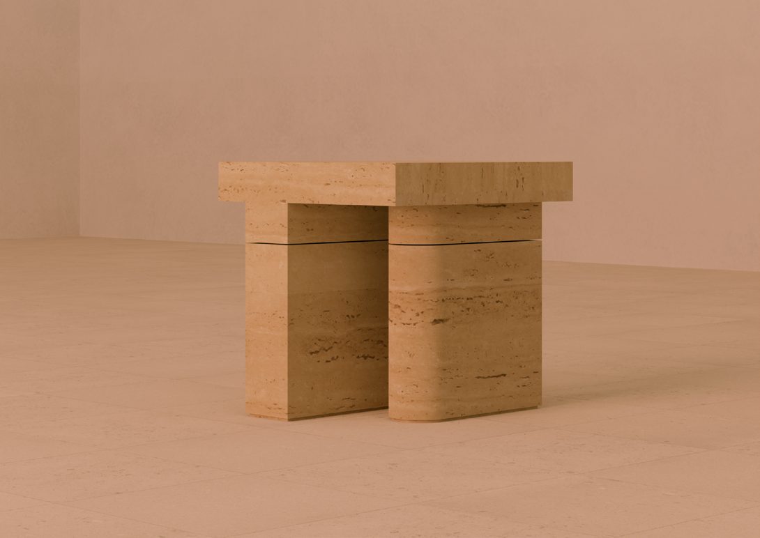 Travertine side table and coffee table